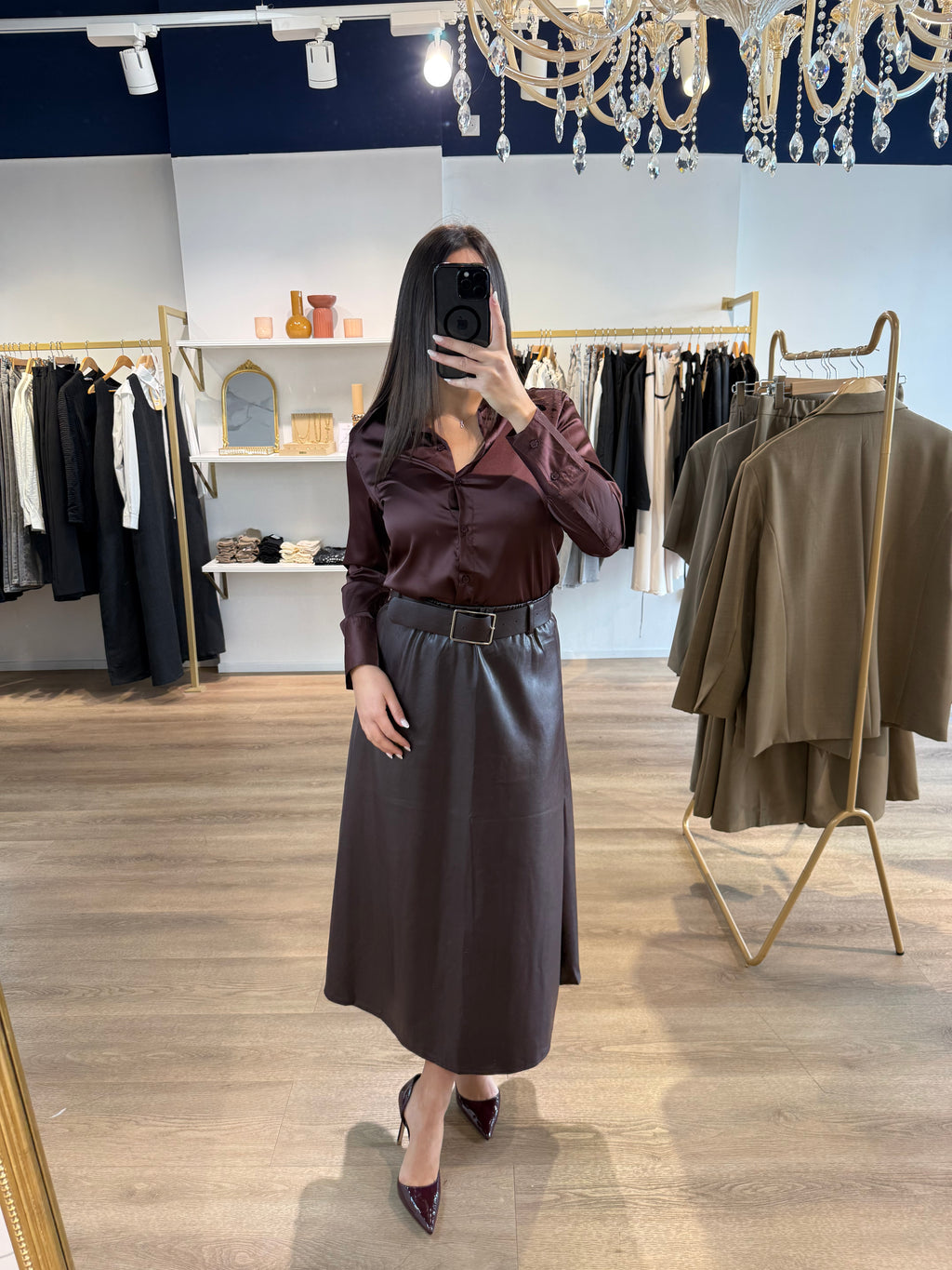 Jupe midi évasée gris anthracite