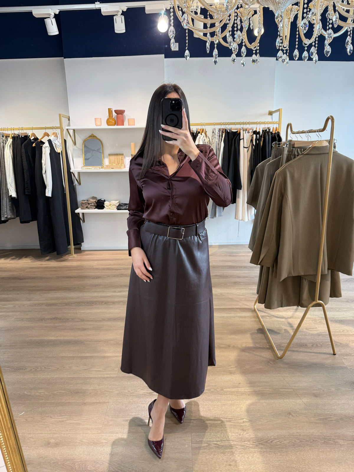Jupe midi évasée gris anthracite