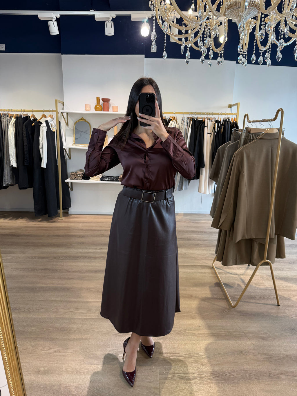 Jupe midi évasée gris anthracite