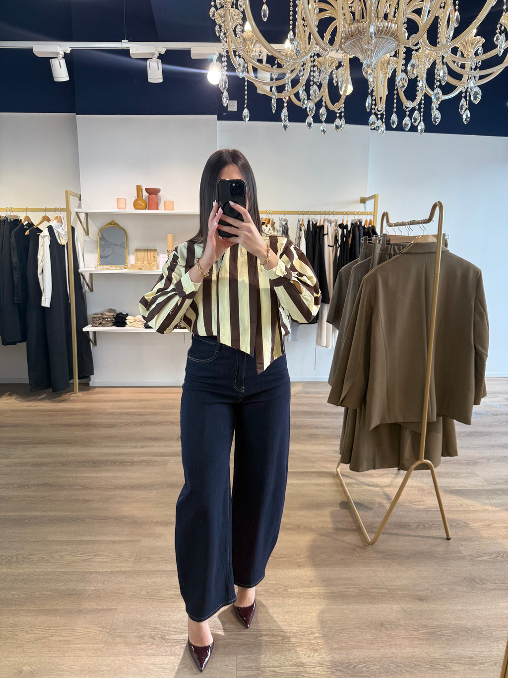 Blouse à larges rayures chocolat et écru