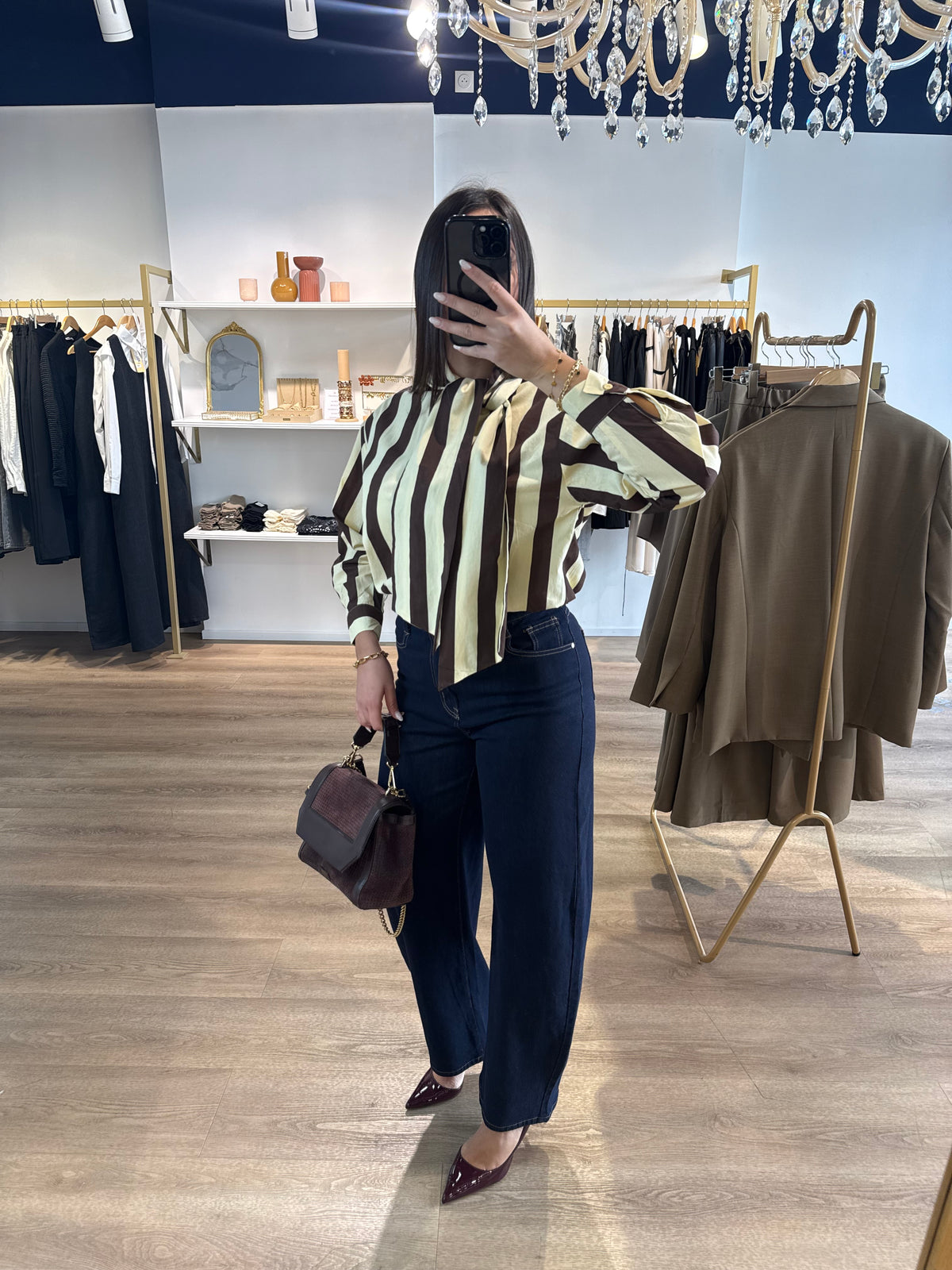 Blouse à larges rayures chocolat et écru