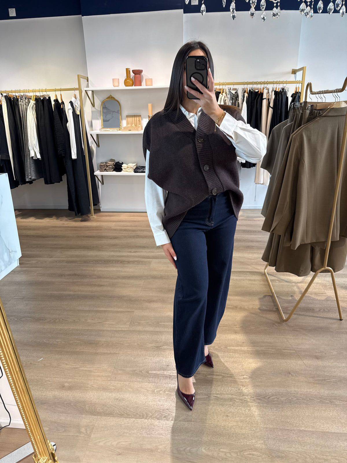 Gilet sans manches boutonné marron