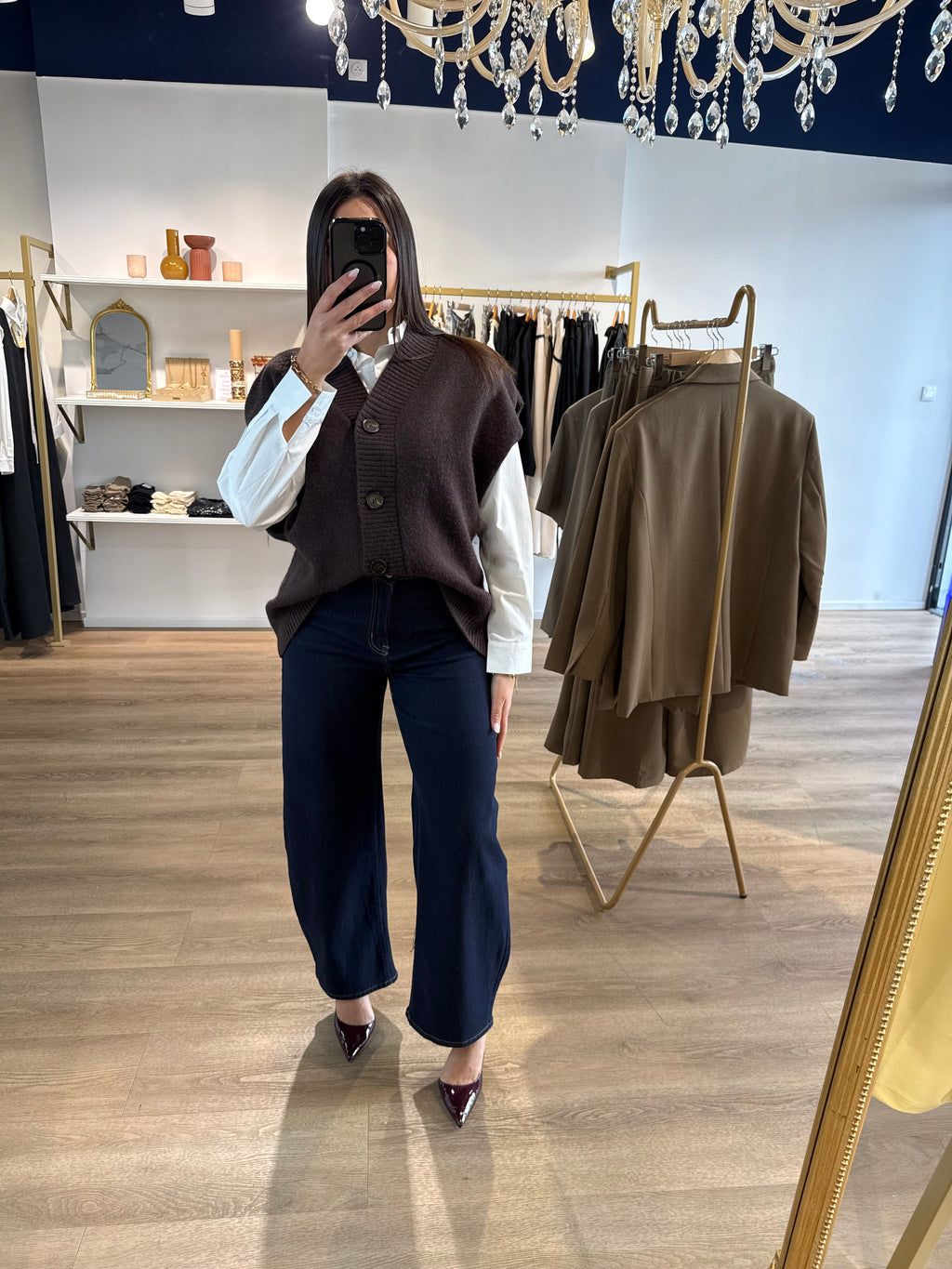 Gilet sans manches boutonné marron