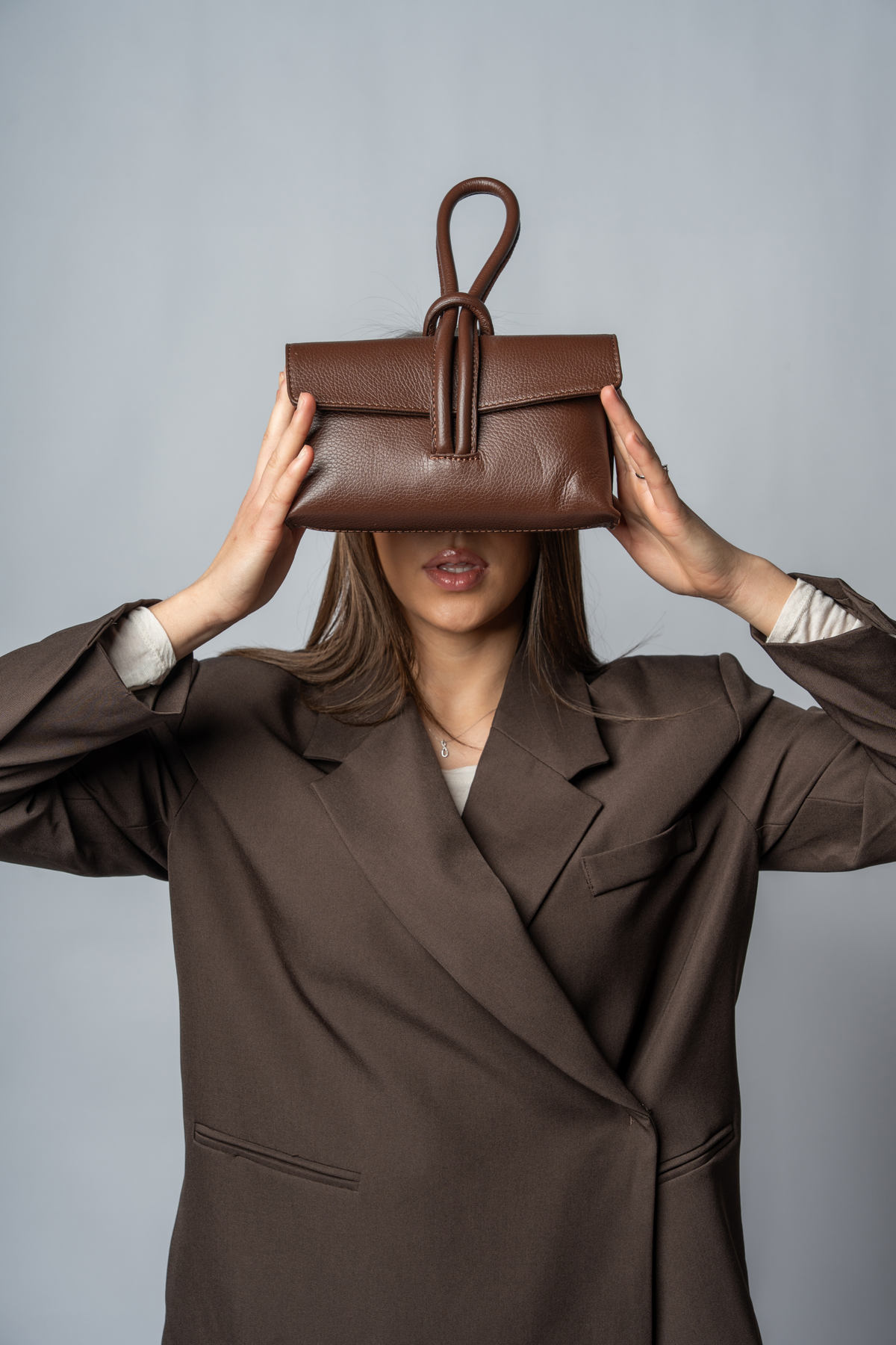 Sac à main en cuir structuré — Marron Chocolat